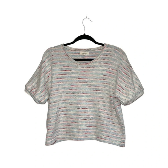 Madewell Textured Puff-Sleeve Cream & Multicolor Striped Knit Top Medium Women’s - Picture 1 of 11